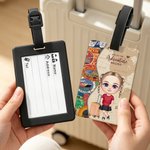 Henkilökohtainen kartta sarjakuvahahahmo matkatavaramerkki nimellä Travel Accessory Syntymäpäivä lahja perheelle Ystävät