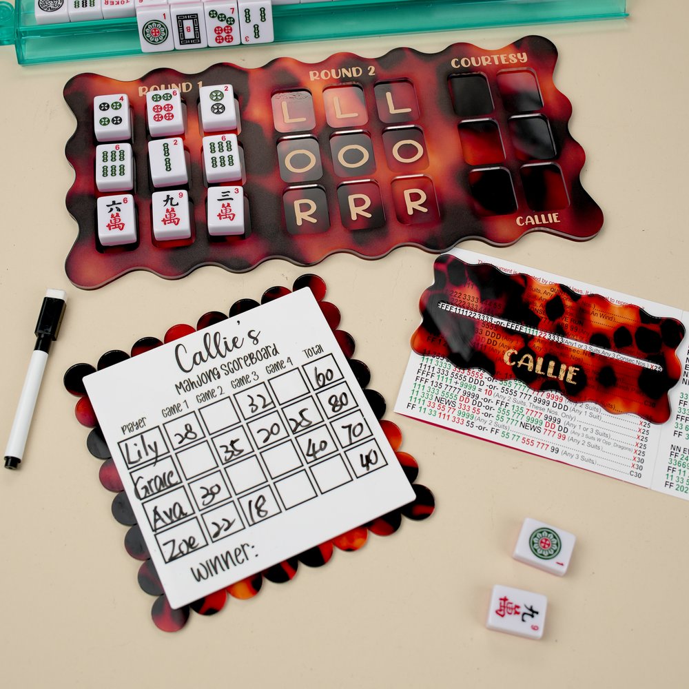 Personalized Leopard Print Charleston Mahjong Practice Board with Name Mahjong Line Reader Score Counter and Pen Birthday Gift for Mahjong Lovers 2