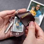 Gepersonaliseerde PU-leren sleutelhanger met foto en gravure Vaderdag Moederdag en verjaardag cadeau voor papa of mama