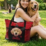Personalized Pet Avatar Large Capacity Tote Bag with Name and Mesh Pockets Birthday Gift for Pet Lover Women