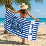 Personalized Mandala Sea Creature Stripe Oversized Quick Dry Beach Towel with Name Travel Essential Birthday Gift for Friends Sisters