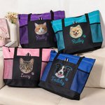 Personalized Pet Avatar Large Capacity Tote Bag with Name and Mesh Pockets Birthday Gift for Pet Lover Women
