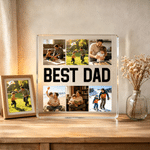 Gepersonaliseerde 6 Foto's Transparante Vierkante Acrylplaat met Tekst Verjaardag Vaderdag Cadeau voor Vader Opa