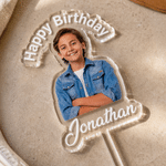 Personalised Happy Birthday Photo Acrylic Cake Topper with Name Birthday Party Gift for Friend Family