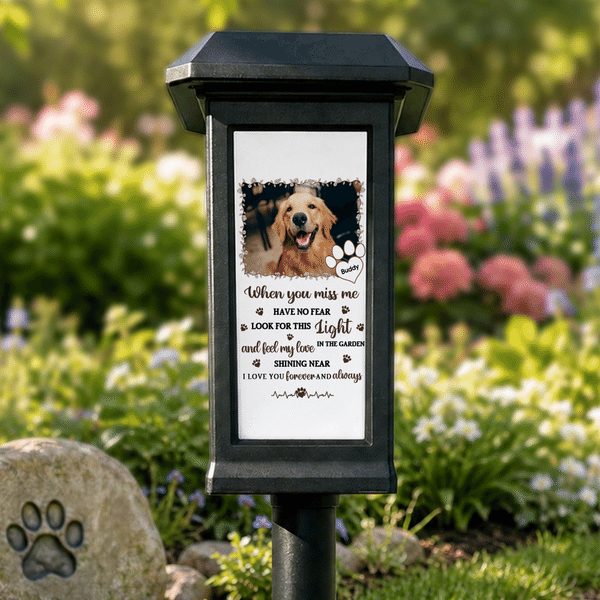Personalized Photo Pet Paw Print Solar Garden Light with Name and Text Garden Decor Memorial Sympathy Gift for Family Pet Owners