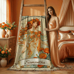 Personalized Character Birth Flower Tassel Soft Throw Blanket with Name Home Decor Mother's Day Birthday Gift for Woman