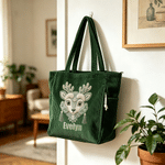Personalized Folk Art Embroidery Effect Animal Large Capacity Corduroy Tote Bag with Name Daily Use Travel Birthday Gift for Women Girls