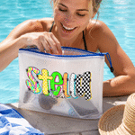 Personalized Multicolor Vintage Graffiti Leopard Print Letter PVC Beach Bag with Name and Text Daily Use Birthday Gift for Family Friends