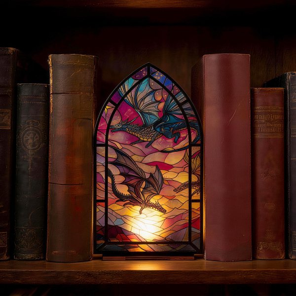 Personalised Fantasy Dragon Book Nook Wooden Bookshelf Decor with LED Candle and Text Birthday Gift for Book Lovers Fantasy Fans