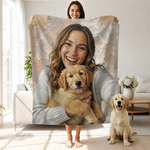 Personalized Oil Painting Style Pet Photo Soft Throw Blanket with Name Home Decor Birthday Pet Memorial Gift for Pet Lovers