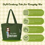 Personalized Cartoon Teacher Large Corduroy Tote Bag with Text and Subject Teacher's Day Birthday Gift for Teacher