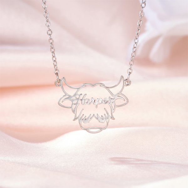 Personalised Highland Cow Necklace with Name Dainty Jewellery Birthday Anniversary Mother's Day Gift for Highland Cow Lovers Women
