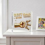Personalized Best Dad Ever Fist Bump Clear Acrylic Plaque with Name Home Desk Decor Father's Day Gift for Dad Grandpa