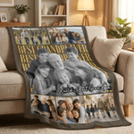 Personalized Photo Collage Best Dad Ever Multicolor Soft Throw Blanket with Text Home Decor Father's Day Birthday Gift for Dad Grandpa