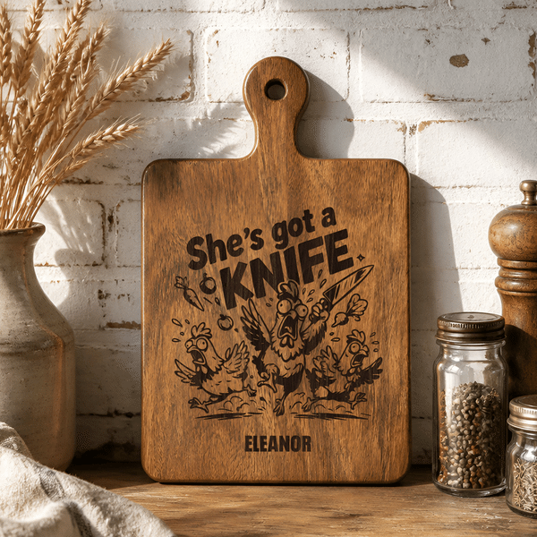 Personalised Funny Animal Pattern Reversible Wooden Charcuterie Cutting Board with Engraved Text Housewarming Birthday Gift for Family Friends