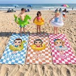 Personalizzato scacchiera colorata personaggio dei cartoni animati asciugatura rapida asciugamano da spiaggia con nome Estate essenziale festa di compleanno in spiaggia regalo per i bambini