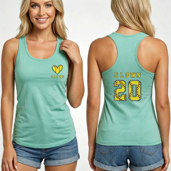 Personalized Multicolor Baseball Softball 100% Cotton Cozy Tank Top with Name and Number Game Day Birthday Gift for Baseball Softball Lover