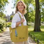 Personalised Birth Flower Corduroy Large Capacity Tote Bag with Name Daily Use Birthday Gift for Women
