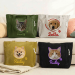 Personalized Pet Photo Large Capacity Corduroy Tote Bag with Name Daily Use Birthday Anniversary Gift for Pet Owner Lover