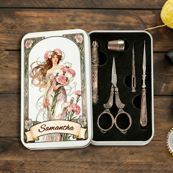 Personalisierte Retro Geburt Blume 6 Stück Nähen Tool Kit mit Namen täglichen Gebrauch Geburtstag Muttertag Geschenk für Mutter Freund Nähen Liebhaber