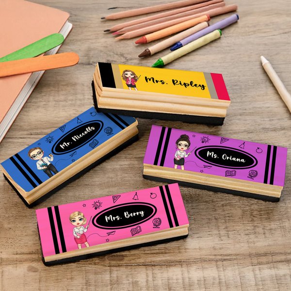 Personalisierte Cartoon Lehrer Charakter Blackboard Whiteboard Kreide Radiergummi Reiniger mit 2 Whiteboard-Marker Teacher's Day Geschenk für Lehrer Pädagogen