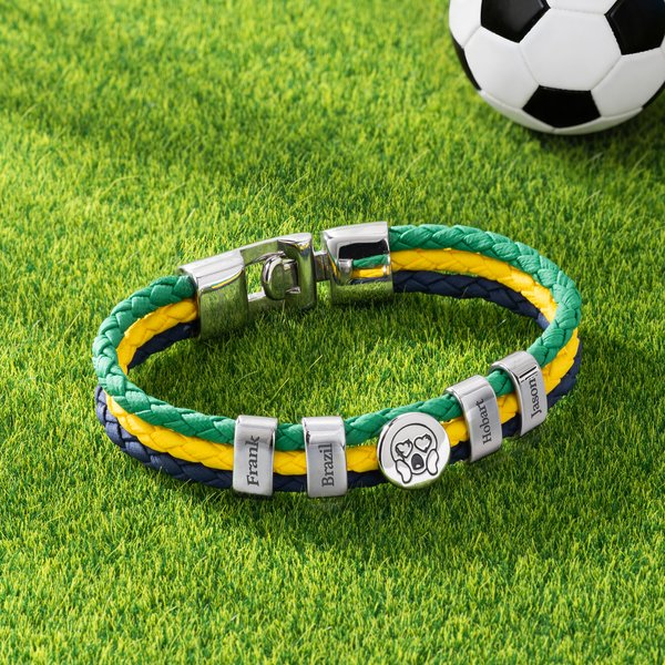 Personalised 1-7 Beads Playful emoji National Flag Colour PU Leather Bracelet with Name Game Day World Cup Gift for Friends | Callie × emoji ™