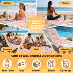 Personalized Sea ​​Animals Oversized Quick Dry Beach Towel with Name and Drawstring Bag Outdoor Activities Birthday Gift for Ocean Lovers