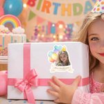 Personalised Funny Photo Balloon Birthday Hat Crown Sticker Label with Text Birthday Party Decoration Favor for Kids