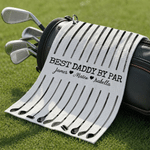 Personalized Best Dad By Par Watercolor Quick Dry Golf Clubs Towel with Names and Title Father's Day Birthday Gift for Dad Grandpa Golf Lover
