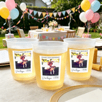 Personalized Vintage Photo Frosted Food-Grade Plastic Cup with Text and Title Set of 10 Birthday Party Gift for Friends Family