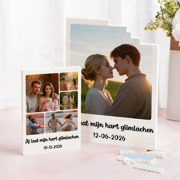 Gepersonaliseerde 1-6 foto's ABS standaard bouwsteen puzzels met tekst en datum unieke kamerdecoratie perfect Valentijnscadeau voor koppels