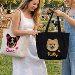 Personalized Pet Photo Large Capacity Corduroy Tote Bag with Name Daily Use Birthday Anniversary Gift for Pet Owner Lover