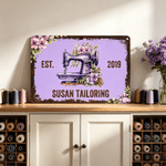 Personalized Retro Floral Sewing Machine Tinplate Painting with Text Tailor Shop Decor Birthday Gift for Sewing Lovers