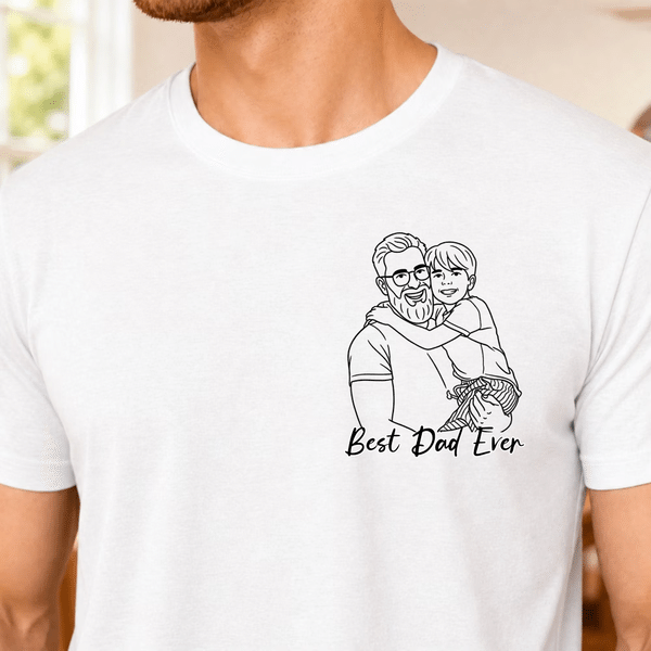 Personalised Simple Line Drawing Style Photo Comfortable T-shirt Sweatshirt with Text Daily Wear Father's Day Birthday Gift for Father Family Grandad