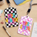 Personalized Multicolor Plaid Flower ID Card Holder with Title and Surname Teacher's Day Birthday Gift for Teacher