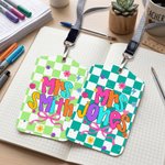 Personalized Multicolor Plaid Flower ID Card Holder with Title and Surname Teacher's Day Birthday Gift for Teacher