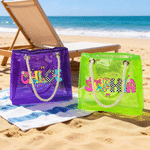 Personalised Bow Star Waterproof Transparent Neon Tote Bag with Name Daily Use Wedding Party Birthday Gift for Mom Wife Bestie