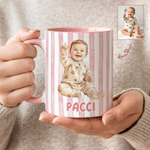 Personalized Baby First Word Mispronunciation Stripes 11 oz 15 oz Ceramic Mug with Photo Daily Use Birthday Gift for Toddlers New Parents