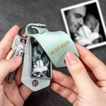 Gepersonaliseerde PU-leren sleutelhanger met foto en gravure Vaderdag Moederdag en verjaardag cadeau voor papa of mama