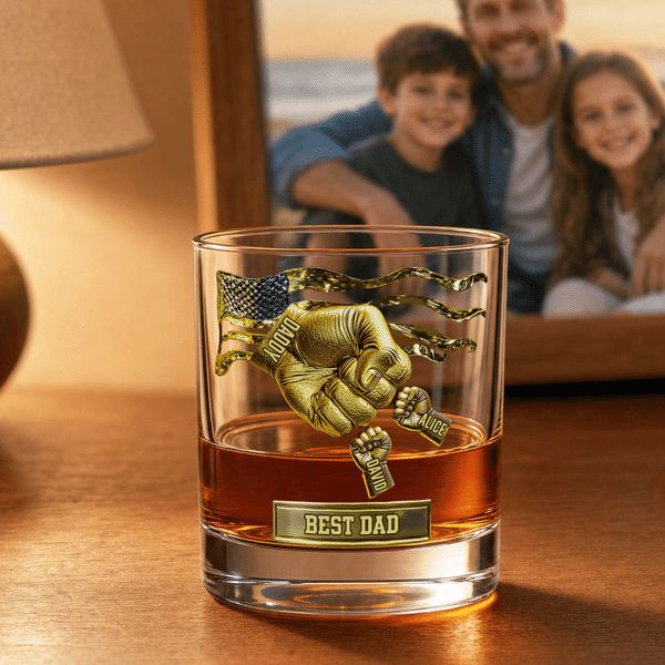 Personalized Fist Bump Bond 10 oz Rock Whiskey Glass with Nicname Name and Title Father's Day Birthday Gift for Dad