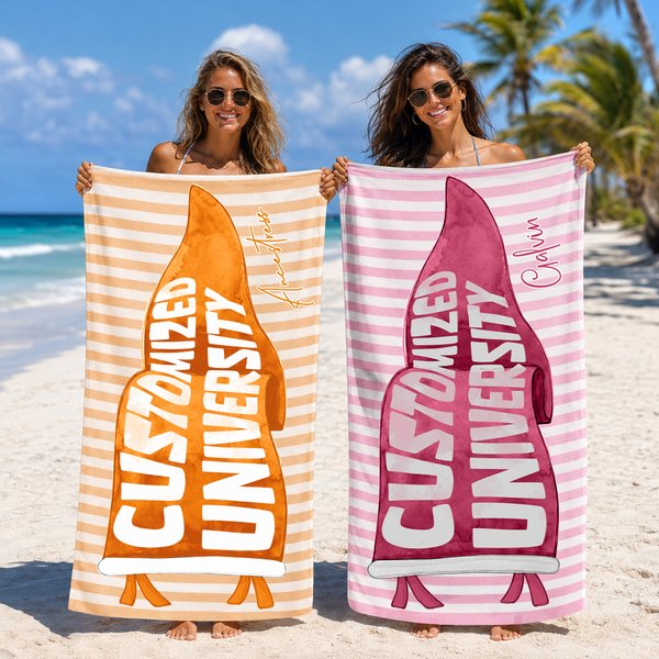 Personalisierte Multicolor Wimpel gestreift weichen hautfreundlichen Strand Handtuch mit Namen und Universität Name Strand Party Urlaub Geschenk für Absolventen Freunde