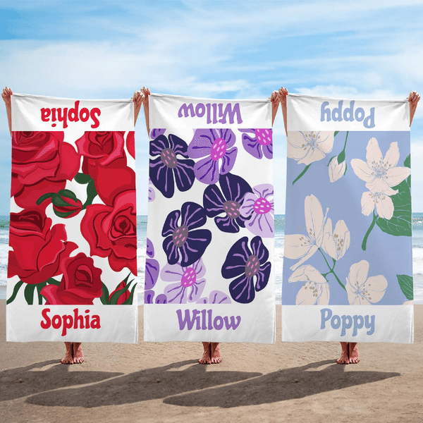 Personalisierte Floral überdimensioniert schnell trocknen Strand Handtuch mit Namen Sommer Urlaub Strand Party Geburtstag Geschenk für sie