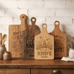 Personalised Funny Animal Pattern Reversible Wooden Charcuterie Cutting Board with Engraved Text Housewarming Birthday Gift for Family Friends