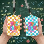 Personalized Multicolor Plaid Flower ID Card Holder with Title and Surname Teacher's Day Birthday Gift for Teacher