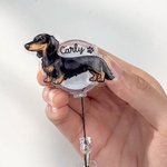 Personalized Dachshund Retractable Acrylic ID Card Badge Reel with Name Appreciation Birthday Gift for Veterinarian Pet Lovers