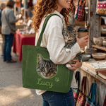 Personalized Pet Photo Large Capacity Corduroy Tote Bag with Name Daily Use Birthday Anniversary Gift for Pet Owner Lover