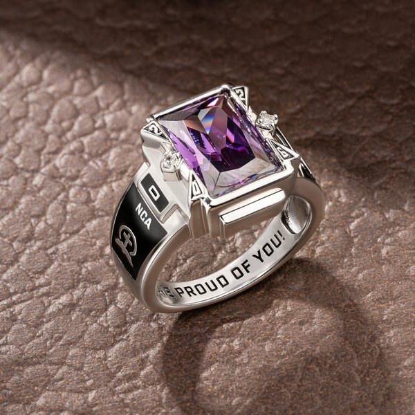 Personlig fødselsstein Graduation Symbol Sterling Silver Man Ring med tekst og årstall Graduation Ceremony Party Gift for Graduates