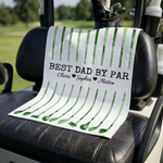 Personalized Best Dad By Par Watercolor Quick Dry Golf Clubs Towel with Names and Title Father's Day Birthday Gift for Dad Grandpa Golf Lover