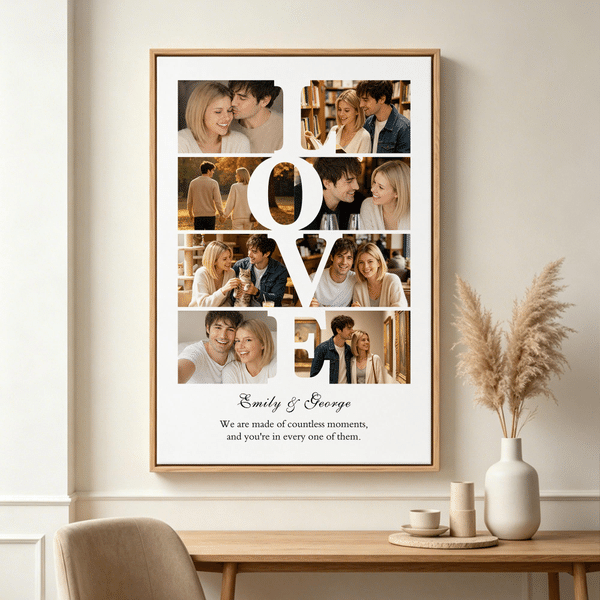 Personalized Love 8 Photos Collage Canvas Prints with Name and Text Wall Decor Ship from USA Wedding Anniversary Gift for Newlywed Couple