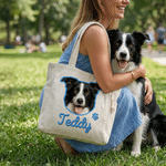 Personalized Pet Photo Large Capacity Corduroy Tote Bag with Name Daily Use Birthday Anniversary Gift for Pet Owner Lover